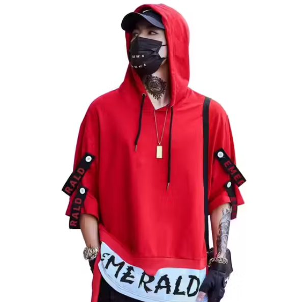 EMERALD Men's Hood Neck Three Quarter Sleeve Oversized Cotton Blend Printed T Shirt1