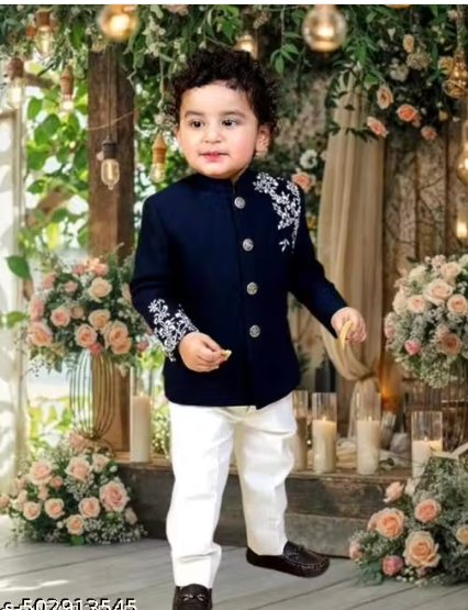 Baby Boys Festive & Party Kurta and Pyjama Set (Dark Blue Pack of 1)