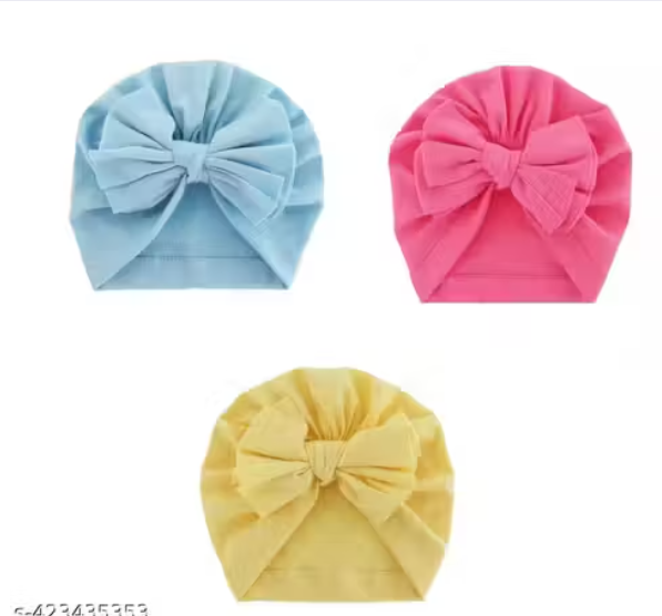 Turban Bow Cap for Baby Girl & Baby boy - Baby Cap Perfect for Photoshoot dayout Hospital Cap for Age 3 to 36 Months