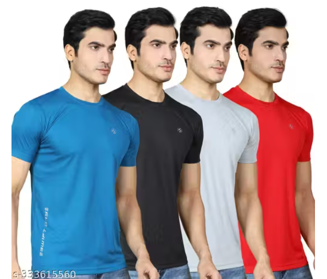 SUPERSQUAD Men's Solid Round Multicolor Active Tshirts (Pack of 4)