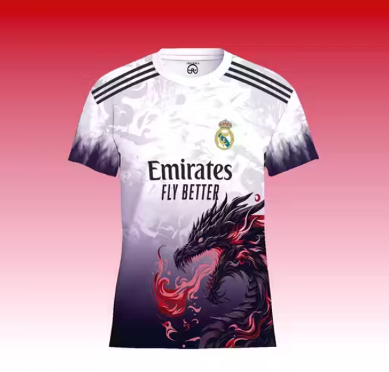 REAL MADRID BYBLADE DRAG 0N EDITION|LA LIGA AND UCL | FAN JERSEY | SUMMER FABRIC | 2025 MEN JERSEY | EUROPEAN FOOTBALL | RED DRAGUN |