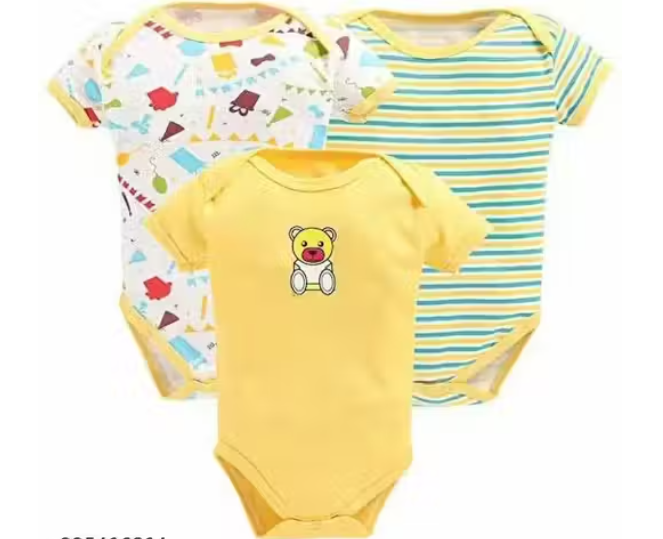 APPU TRADING Cotton Baby Bodysuit Short Sleeve Half Romper Pack of 3 Soft & Comfortable for Kids