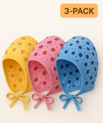 Soft Pure Cotton Printed Cap/Topi For Unisex Kids Babies Combo Pack Of 3 With Knot Closure