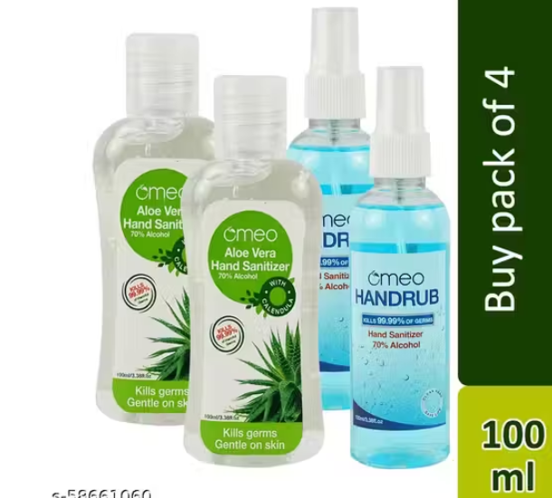 Omeo Aloe Vera Hand Sanitizer Gel and Omeo Hand Rub Sanitizer Spray 100ml