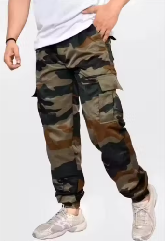 Men's Regular Fit Army Print Cargo Style Casual Trousers Pants