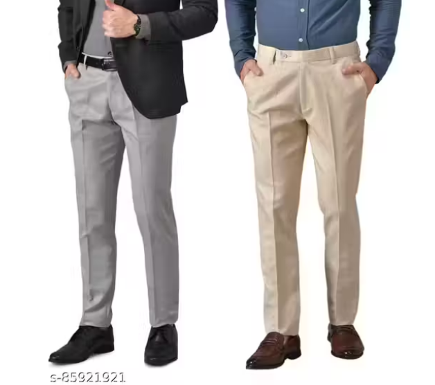 ARDLOR Men's Regular Fit Cotton Blend Formal Solid Trouser - Pack of 2