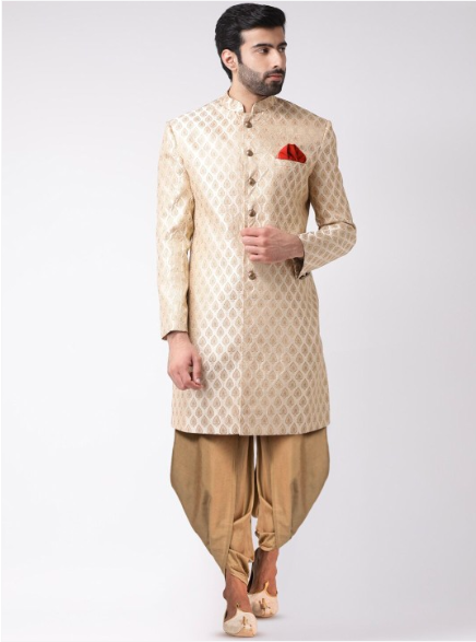 Self-Design Cotton Indowestern Sherwani Set