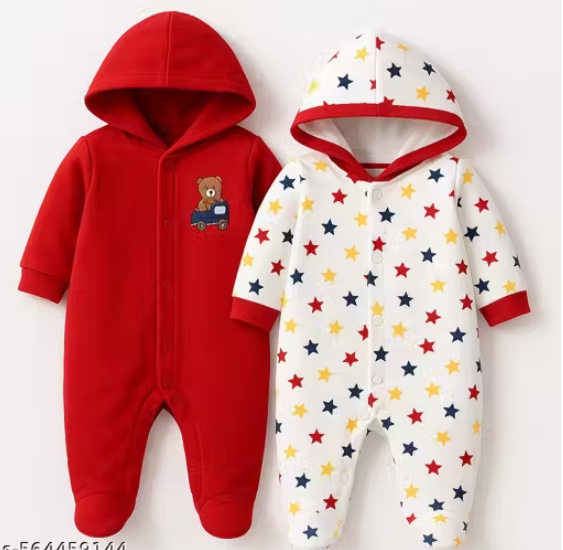Baby Boys & Girls Cotton Hooded Sleep Suit Onesies & Rompers/Long Sleeve Jumpsuit/Night Suits