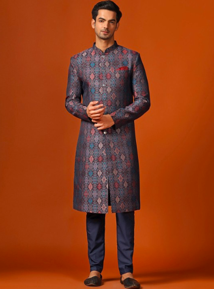Woven Design Indowestern Sherwani Trouser Set