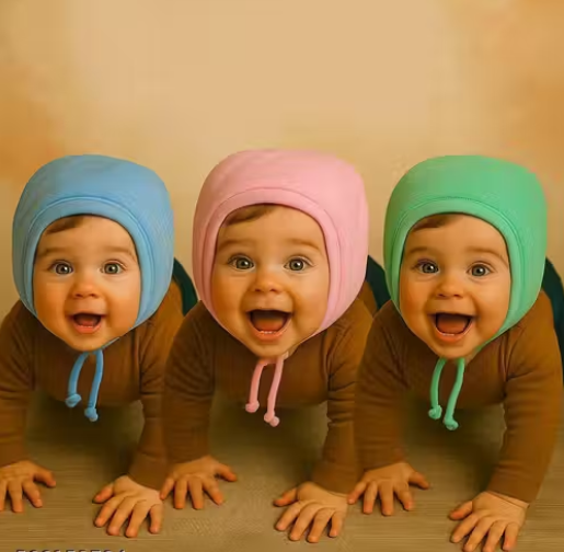 Kids Unisex Thermal Hosiery Cap/Hat For New Born/Infants/Toddlers in Pack of 3(COLORS MAY VARY).