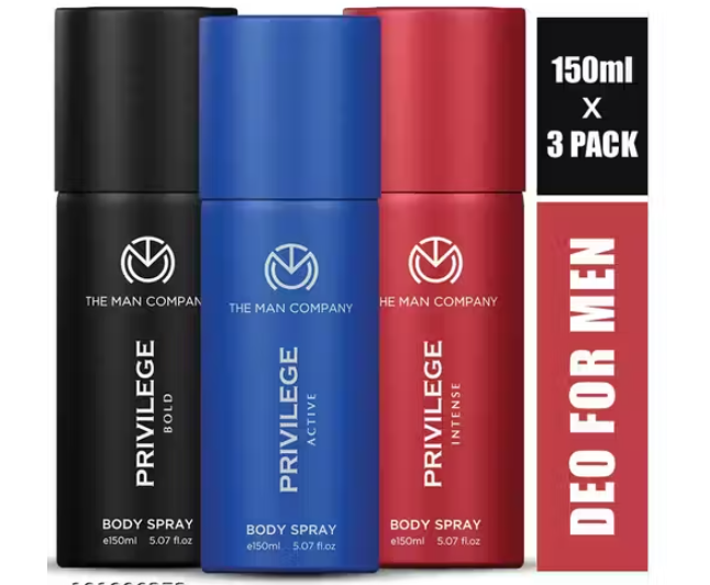 THE MAN COMPANY Privilege Active, Bold & Intense Deodorant for Men - 150ml X 3 | Long-Lasting Deo Perfume Body Spray