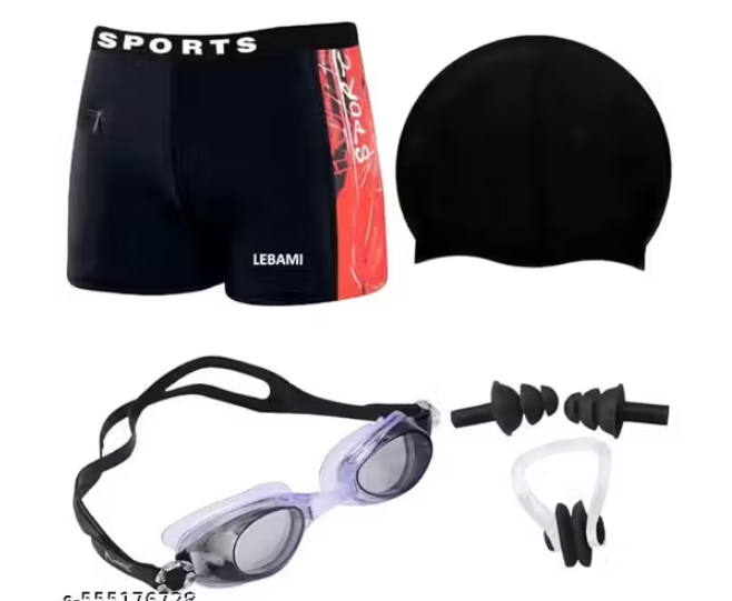 LEBAMI Swimming Kit for Boys | Swim Trunks, Goggles, Swim Cap, Nose Clip, Ear Plugs | Accessories for Swimming, Water Sports