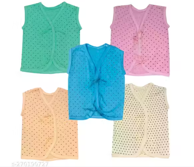 Baby Flower Soft Cotton Dot printed Jabla for New Born Baby | Front Open Sleeveless Jhabla Vest | (Random Colors)