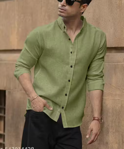 Men's premium cotton linen shirt for office and occasions (Green)